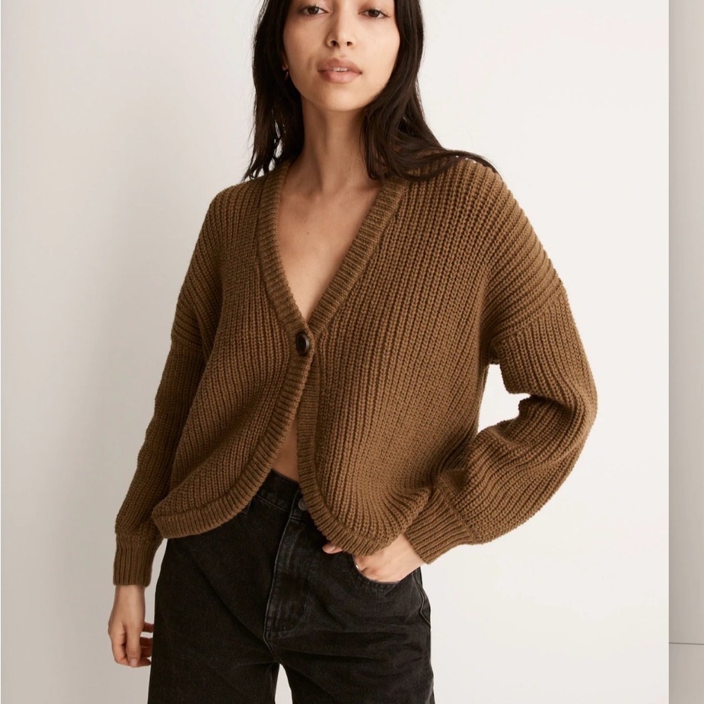 Madewell Shirttail Cardigan Sweater - Small, Spinach Color (Olive Green/Brown)